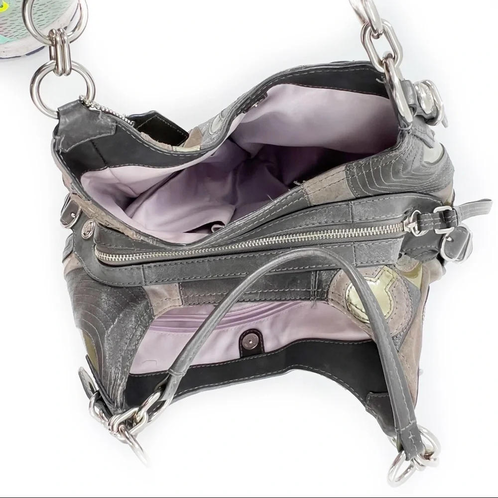 Coach Mia Inlaid C Maggie Leather & Suede Hobo Shoulder Bag, Gray/Silver/Lilac - Picture 8 of 17